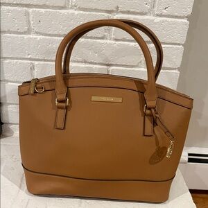 Anne Klein Camel Brown Satchel with Gold Accents